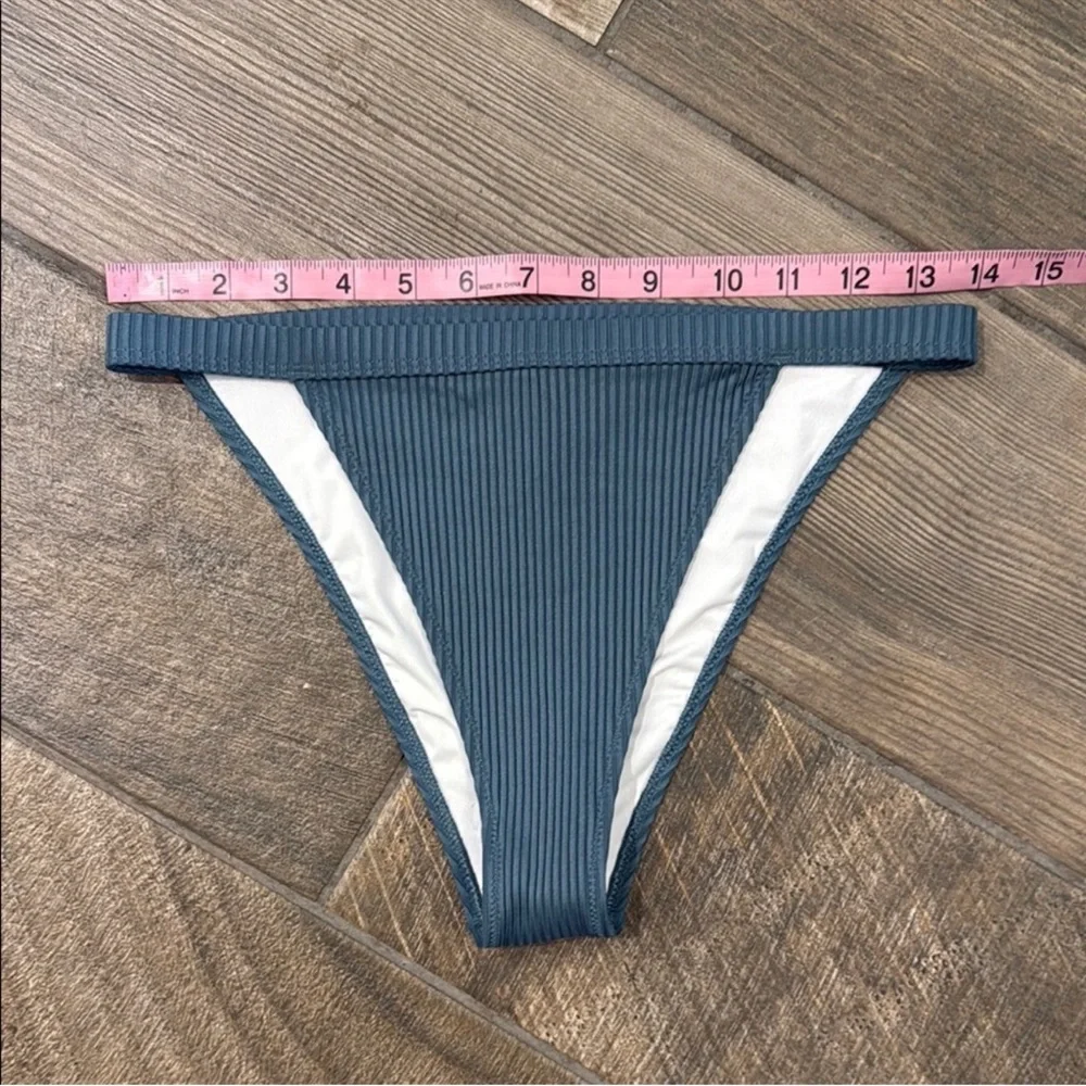 PINK Victoria’s Secret Ribbed High Leg Cheeky Bikini Bottom Teal Small NWT